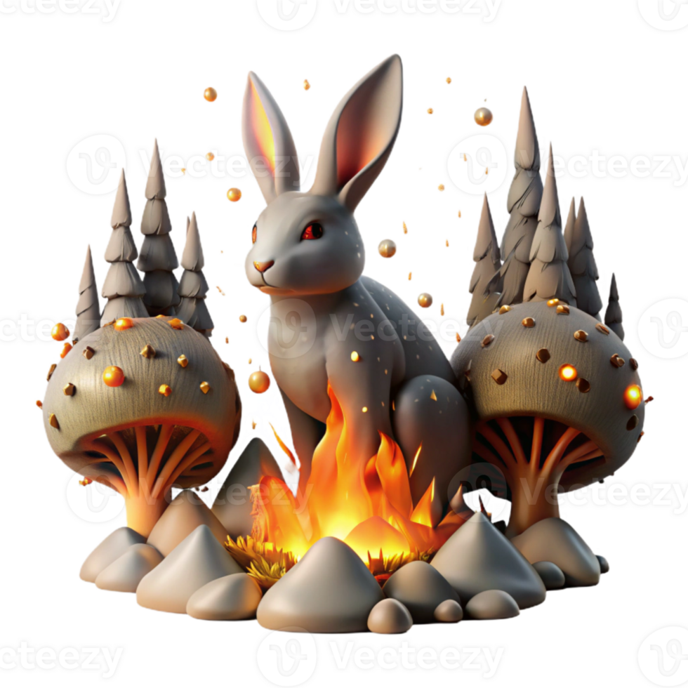 dramatic classic Escaping Rabbit Wildfire Flames Cutout png