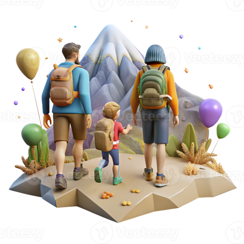 dramatic vintage Family Hiking in Mountains Scenic View Isolated high quality png