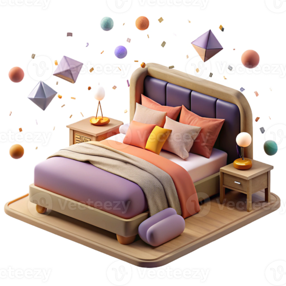 wonderful contemporary Bedroom with Bed and Nightstands Isolated original png