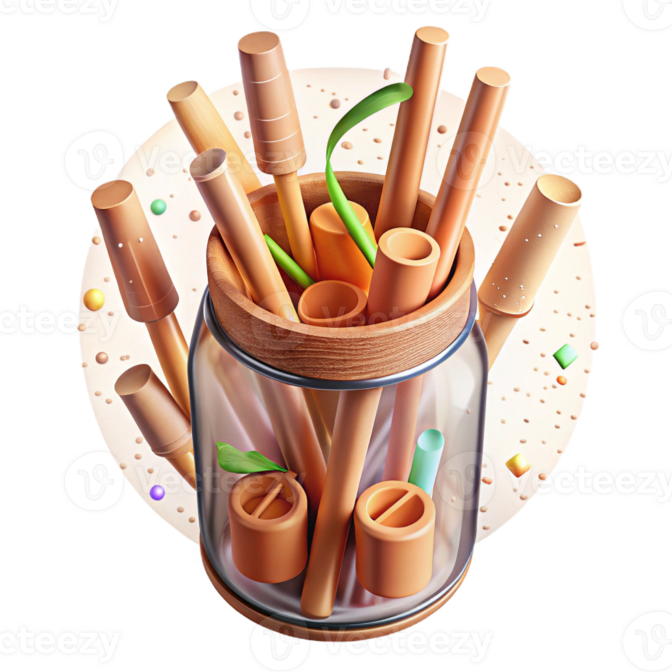 beautiful rustic Bamboo Straws in Glass Jar Top View Cutout authentic png