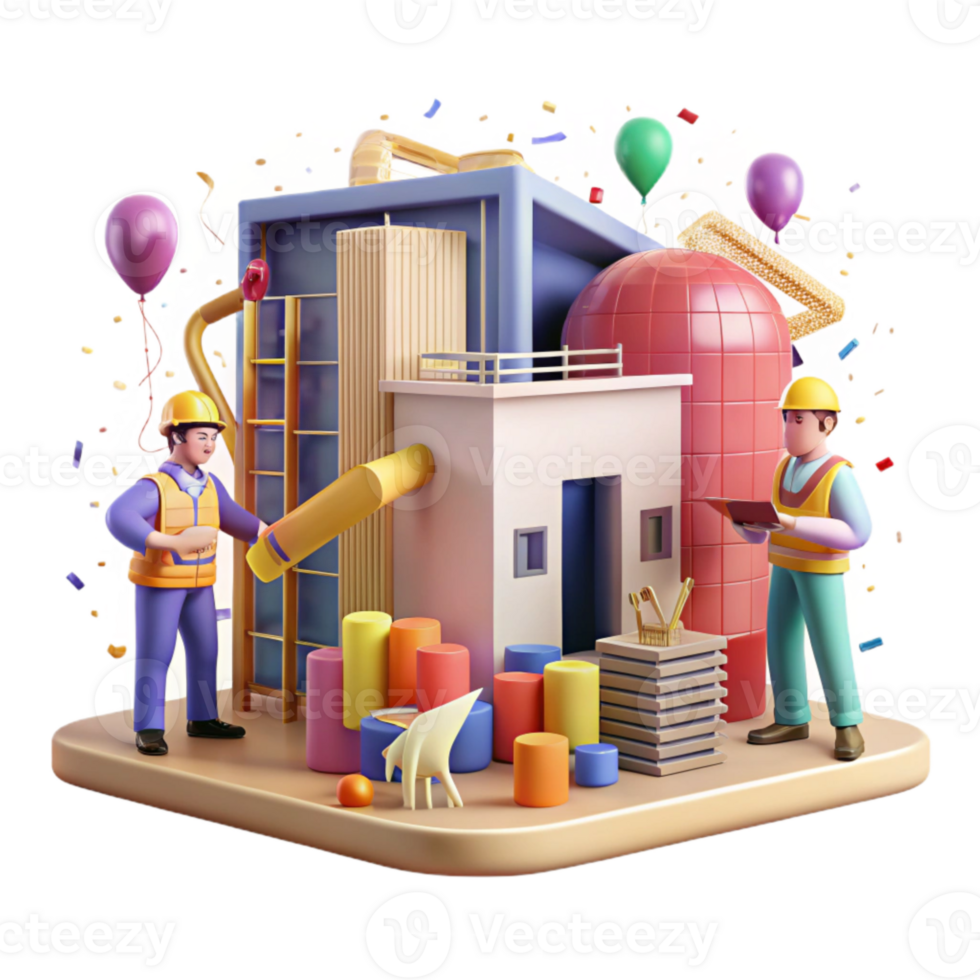 impressive classic Building Renovation Process with Construction Workers Transparent Background detailed png