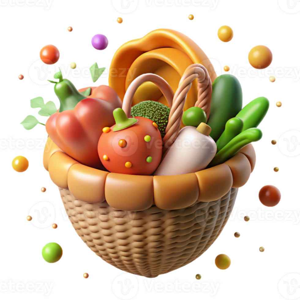 dramatic modern Basket of Fresh Vegetables Isolated on Transparent Background png