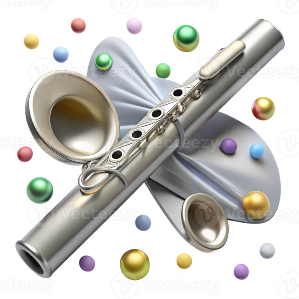 magnificent vintage Flute Silver Finish Cutout on Transparent Background high quality png