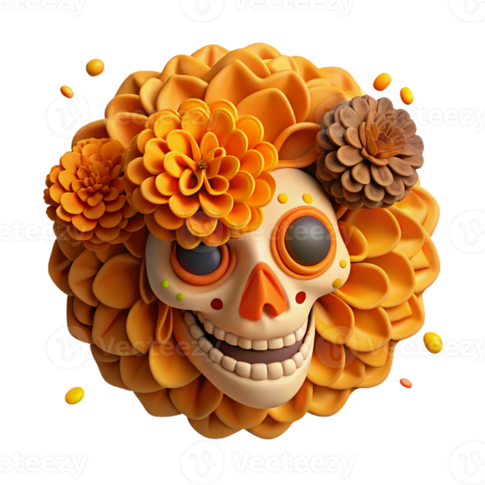 impressive modern Day of the Dead Sugar Skull Vibrant Colors Isolated Cutout high quality png