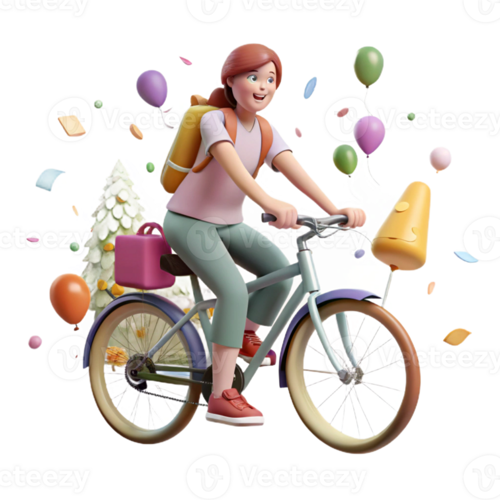 elegant traditional Girl Riding Bicycle in Park Cutout Isolated professional png