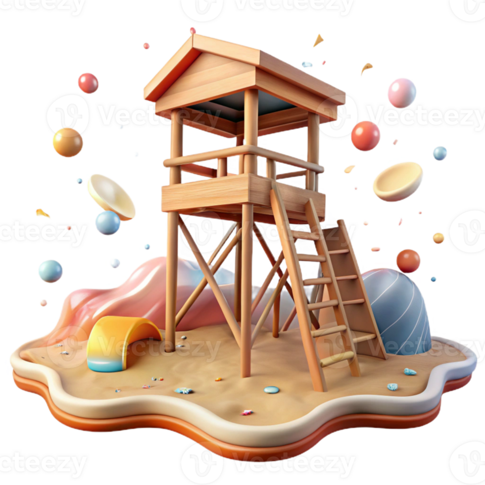 beautiful rustic Empty Lifeguard Stand on Flooded Beach Transparent Background Safety Concern high resolution png