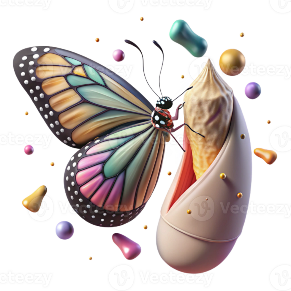 impressive classic Butterfly Emerging From Chrysalis Transformation Scene Transparent Background professional png