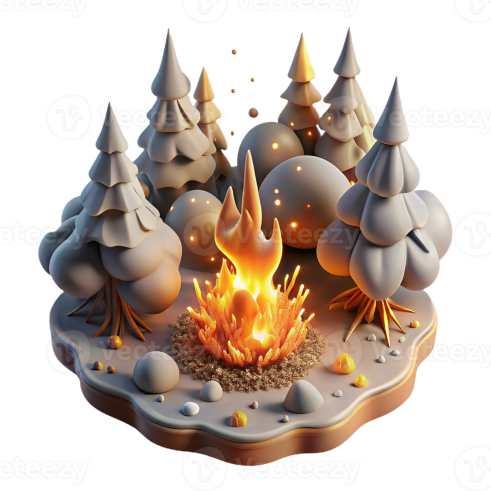 dramatic artistic Burning Forest Top View Transparent Background png