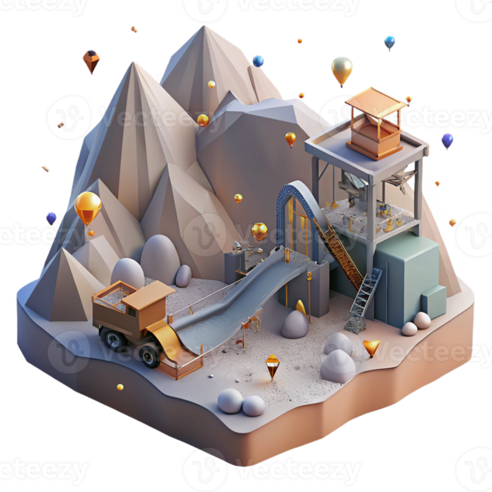 stunning contemporary Barren Mountains Mining Activity Transparent Background Elevated View premium png