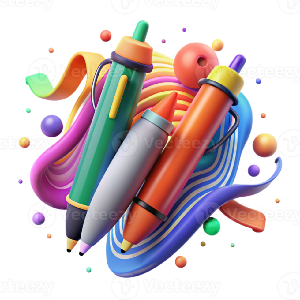 stunning contemporary Colorful Pens Creative Collaboration Transparent Background detailed png