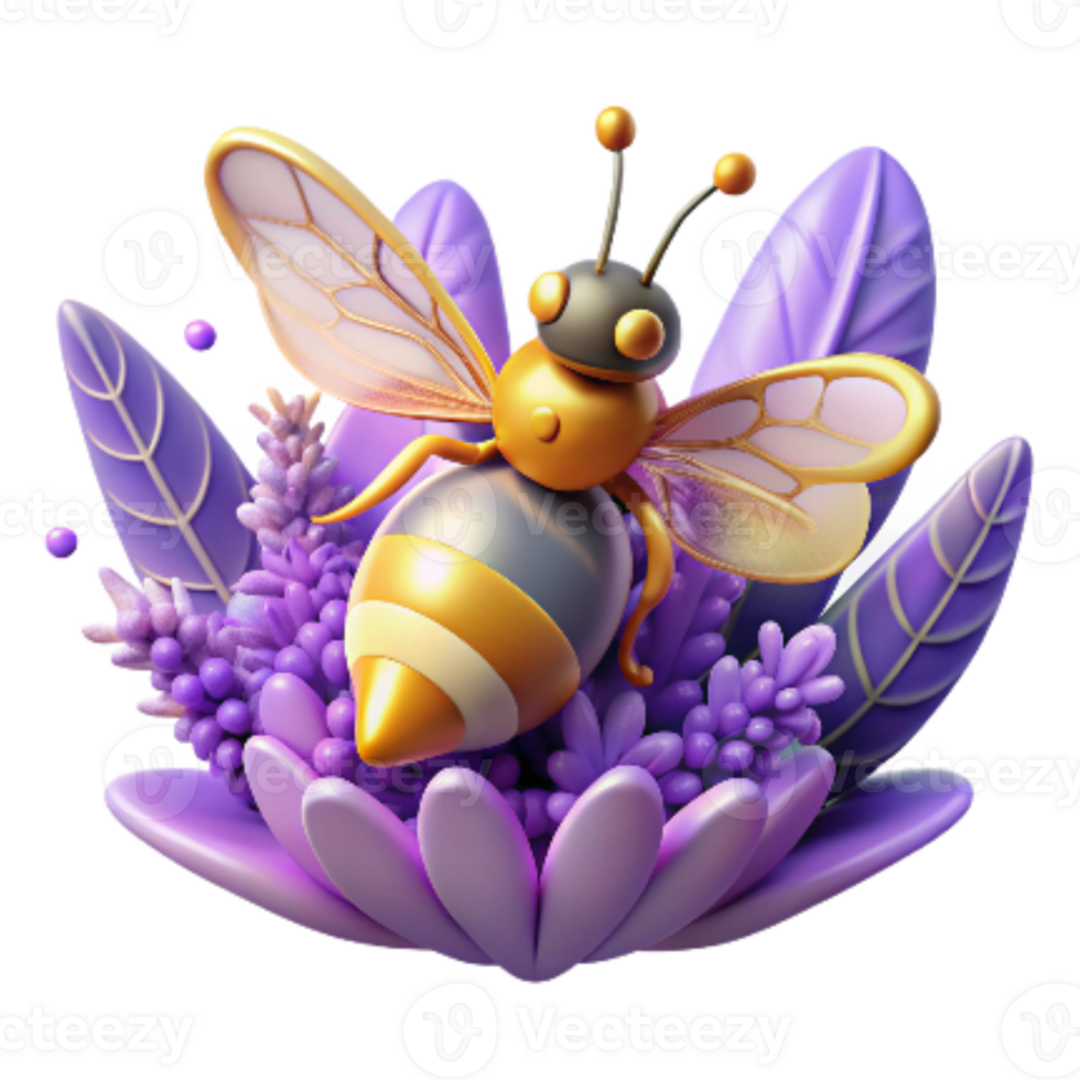 magnificent rustic Bee on Purple Lavender Flower Isolated original png