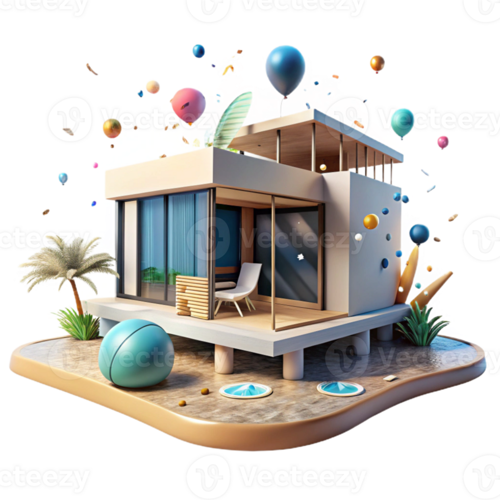vibrant abstract Beach House with Ocean View Transparent Background authentic png