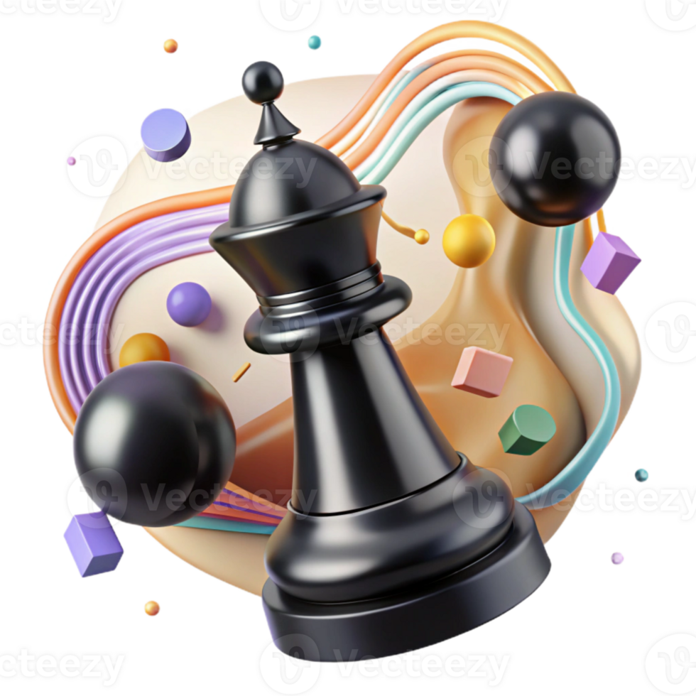serene contemporary Black Chess Piece Transparent Background with High Contrast premium png