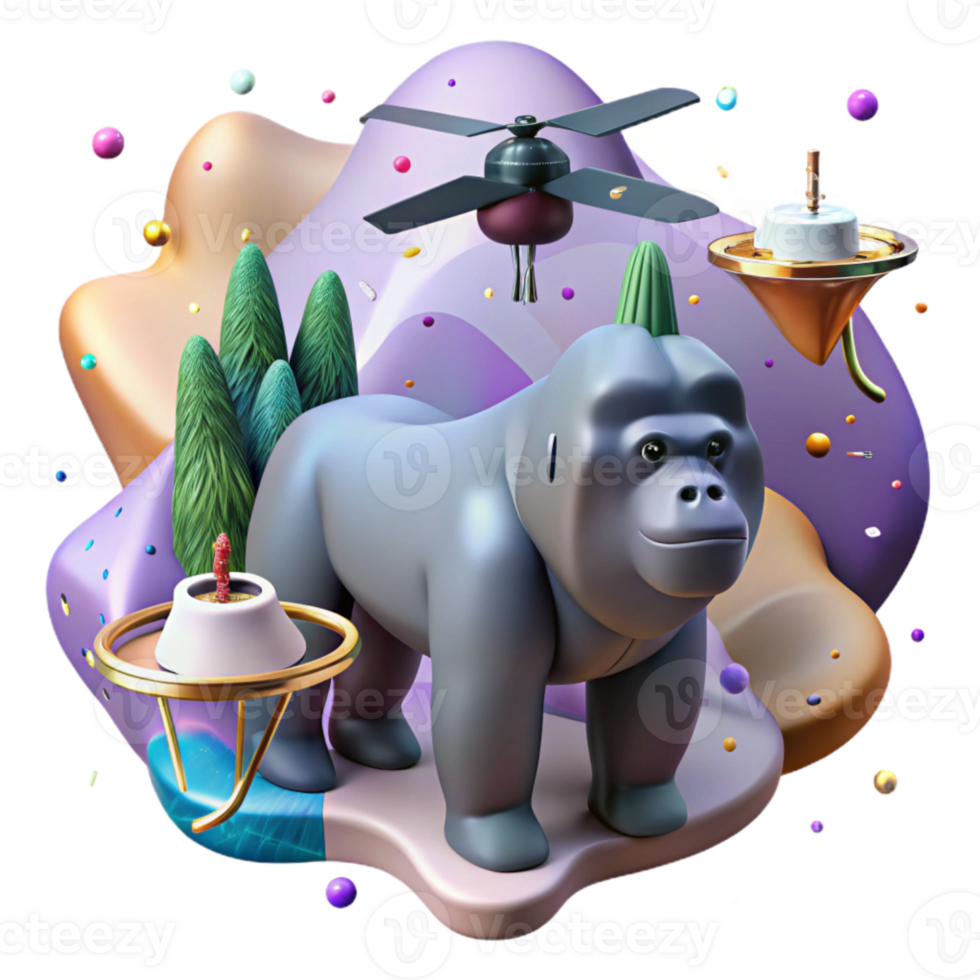 dramatic rustic Drone Tracking Mountain Gorilla Family Isolated detailed png