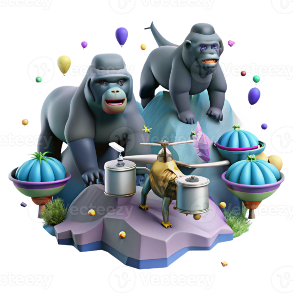 beautiful rustic Drone Tracking Mountain Gorilla Family Isolated genuine png
