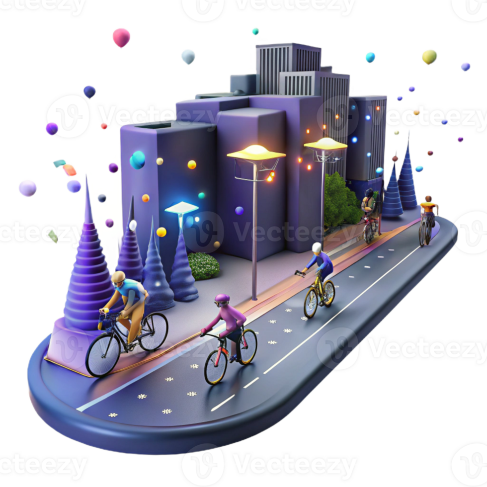 stunning modern City Street with Cyclists at Night Isolated Element png
