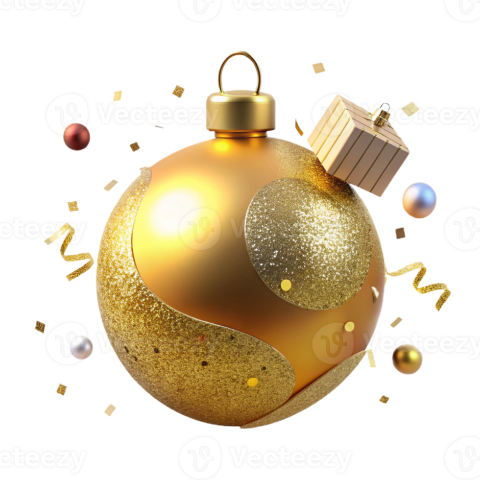 stunning classic Christmas Ornament Gold Glitter Transparent Background authentic png