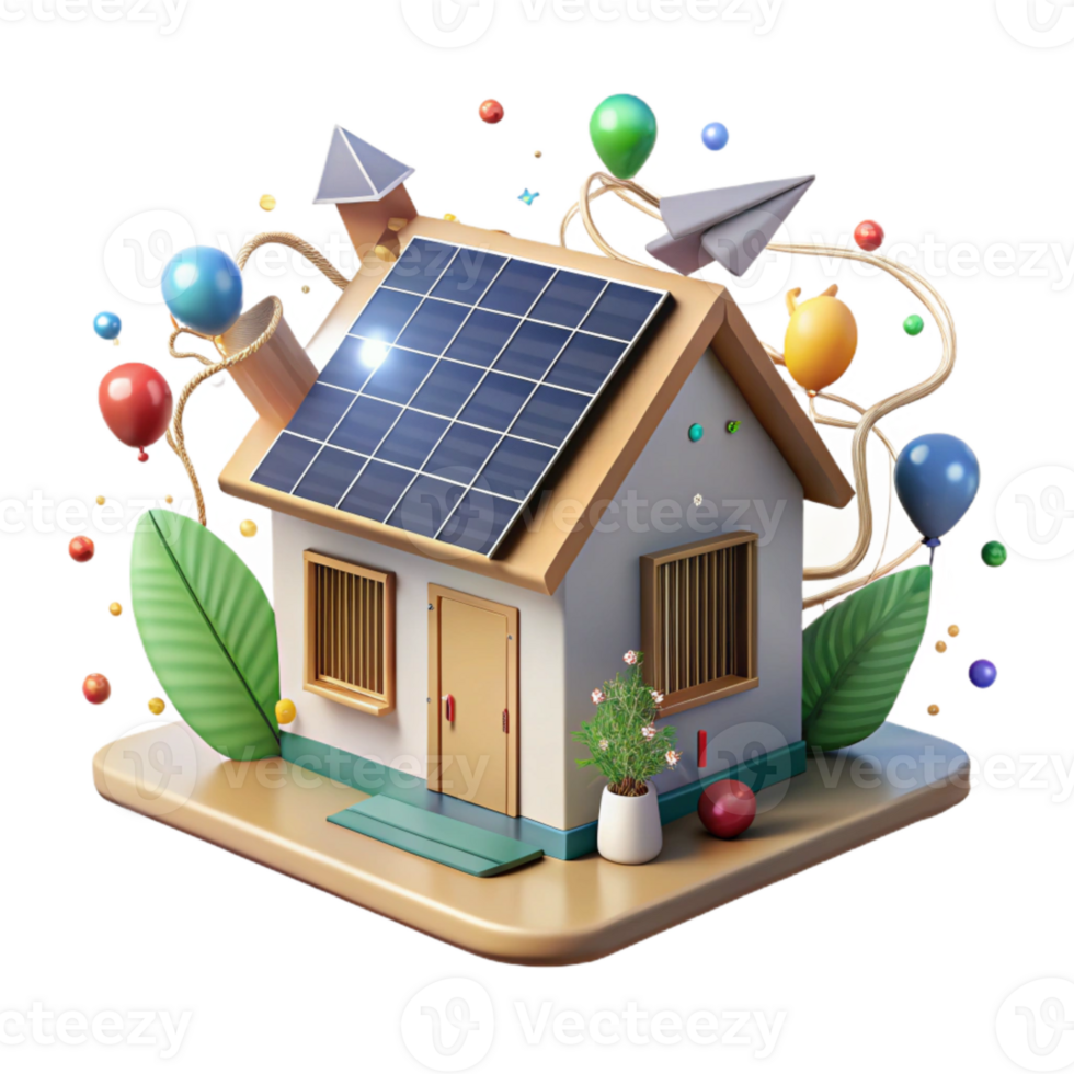 vibrant creative Eco Friendly House with Solar Panels Cutout authentic png