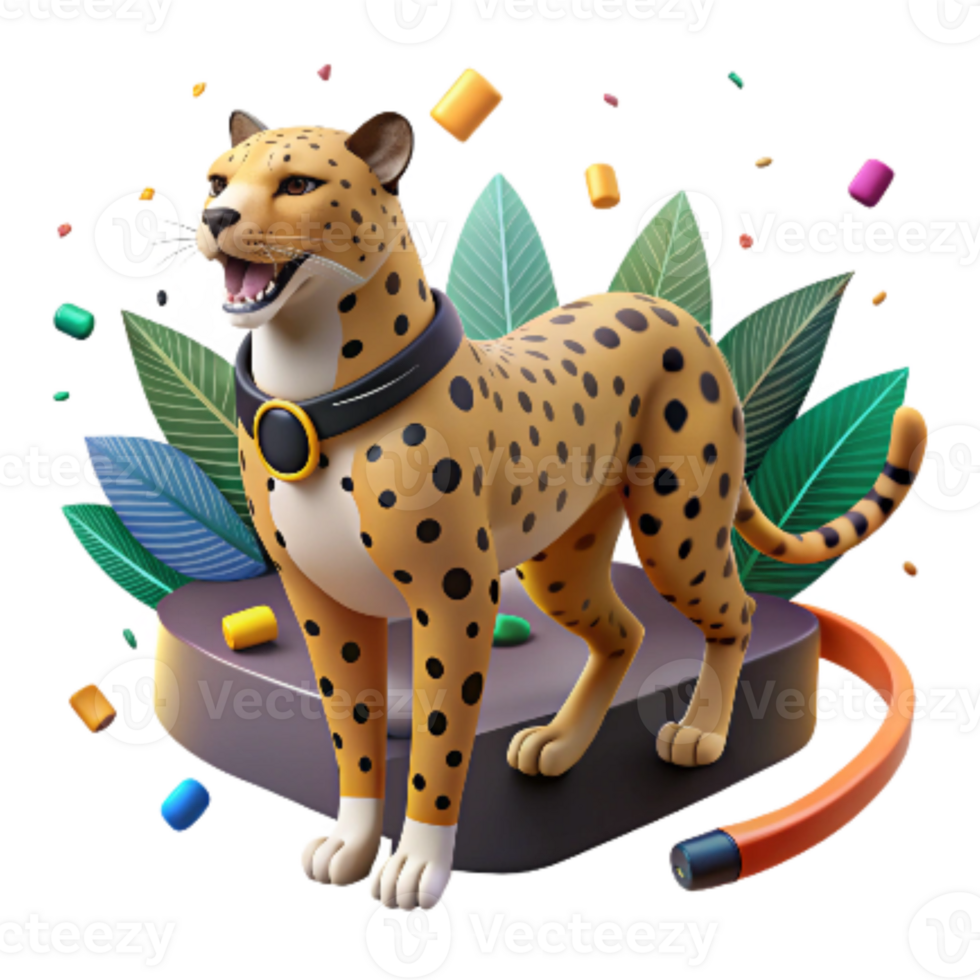 impressive modern Digital Illustration of Ai Tracking Collar on Cheetah Isolated Cutout high quality png