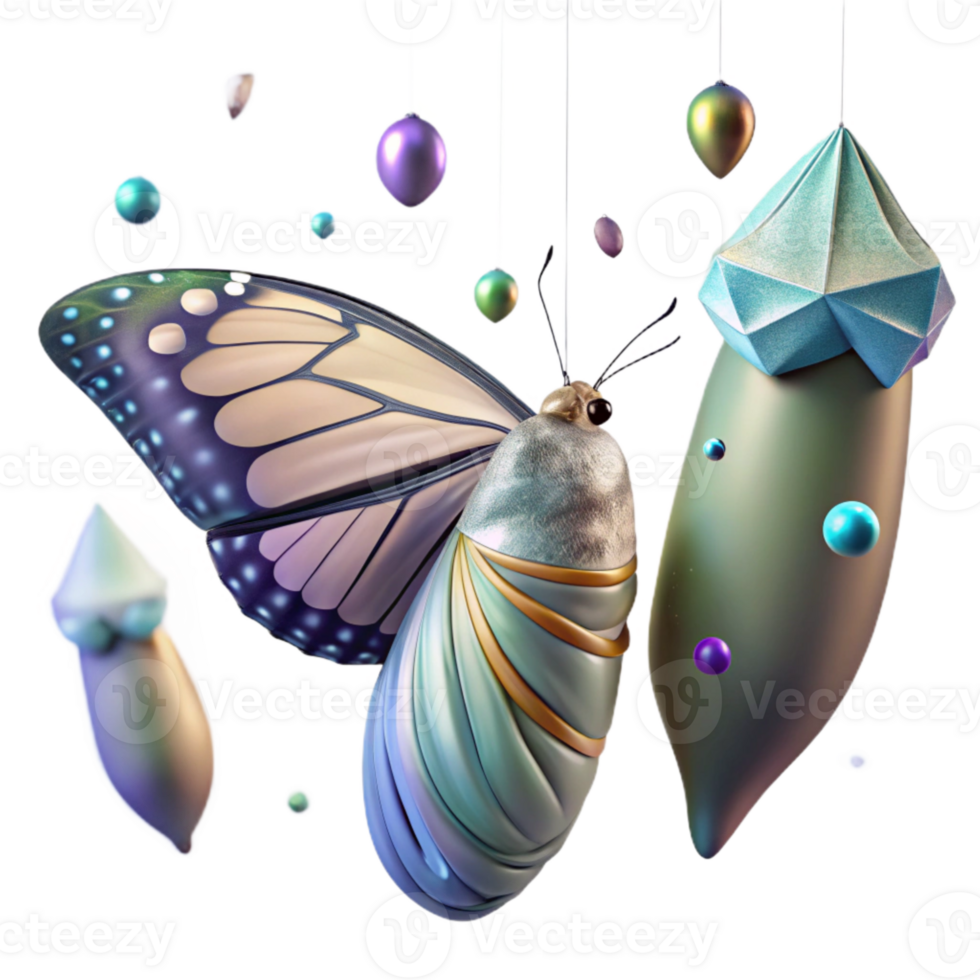 elegant modern Butterfly Chrysalis Hanging Downward Transparent Background exclusive png
