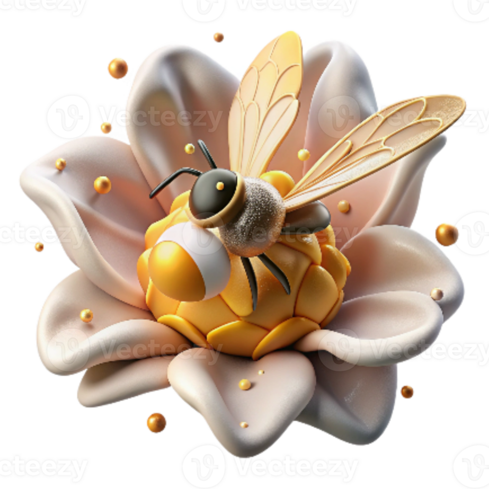 serene creative Bee Pollinating Flower Close Up Isolated high quality png
