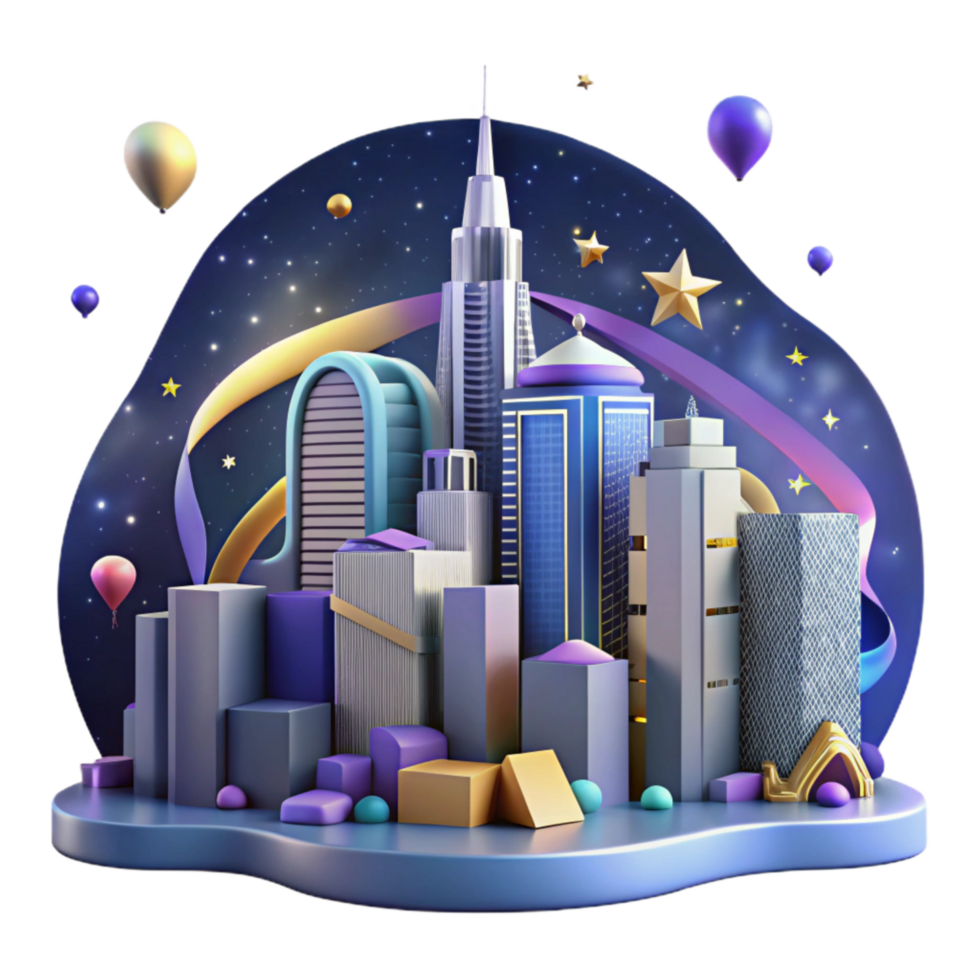 wonderful abstract City Skyline at Night with Stars Cutout professional png