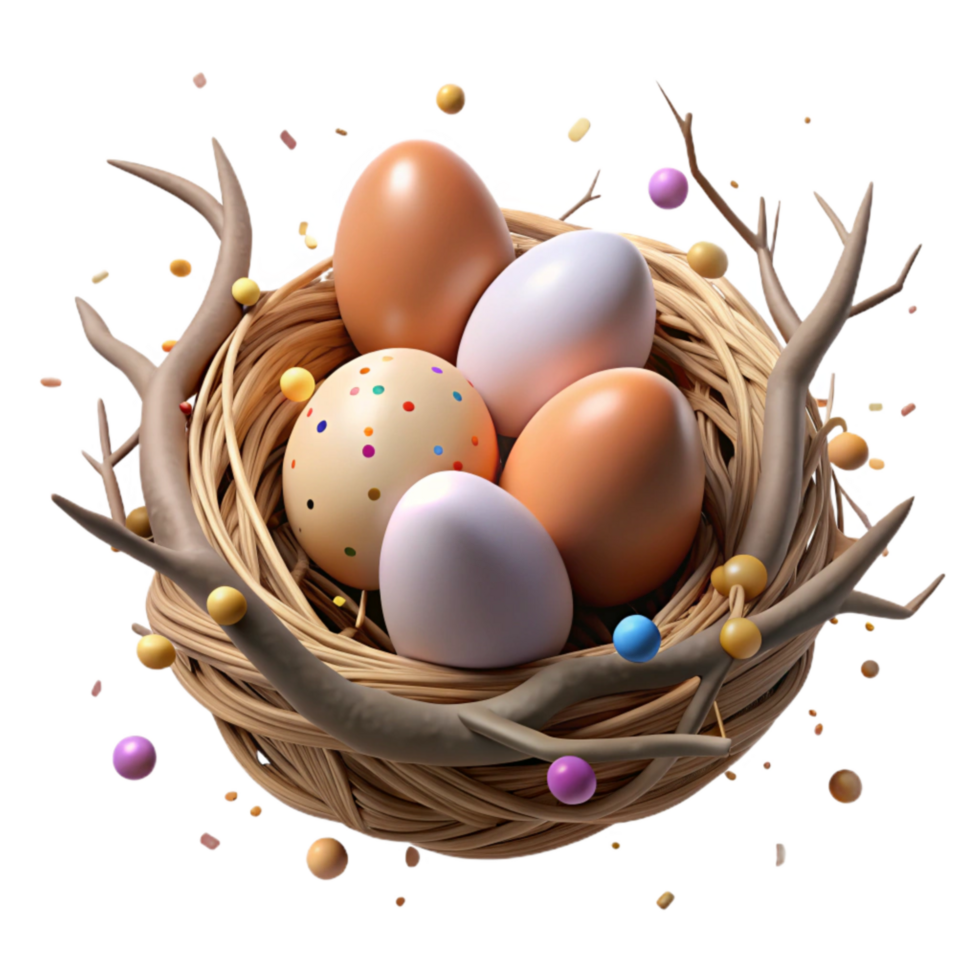 beautiful traditional Bird Nest with Eggs Isolated on Transparent Background authentic png