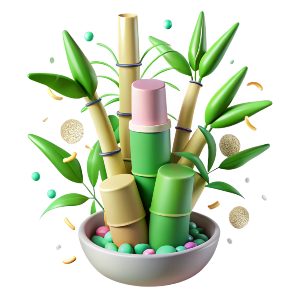 beautiful minimalist Bamboo Plant Green Stalks Isolated on White Background high resolution png