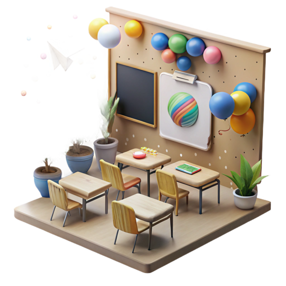 serene abstract Classroom with Nature Posters Isolated exclusive png