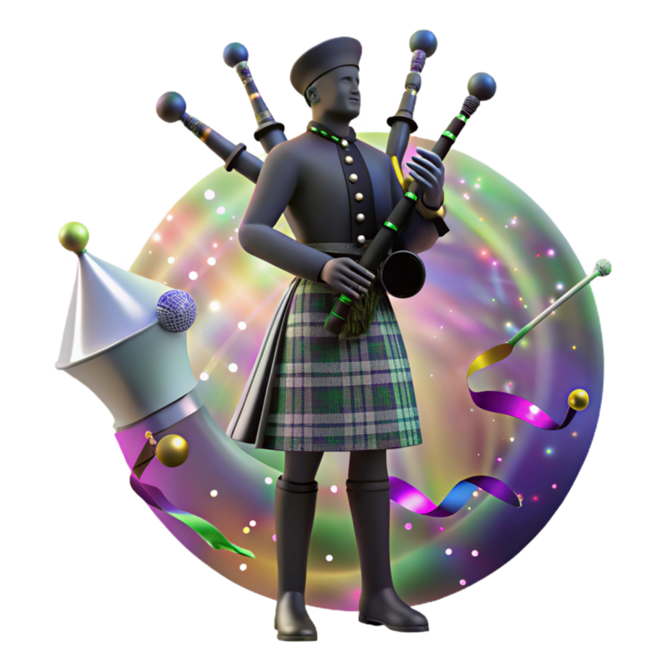 serene minimalist Bagpipes Player Silhouette Transparent Background authentic png