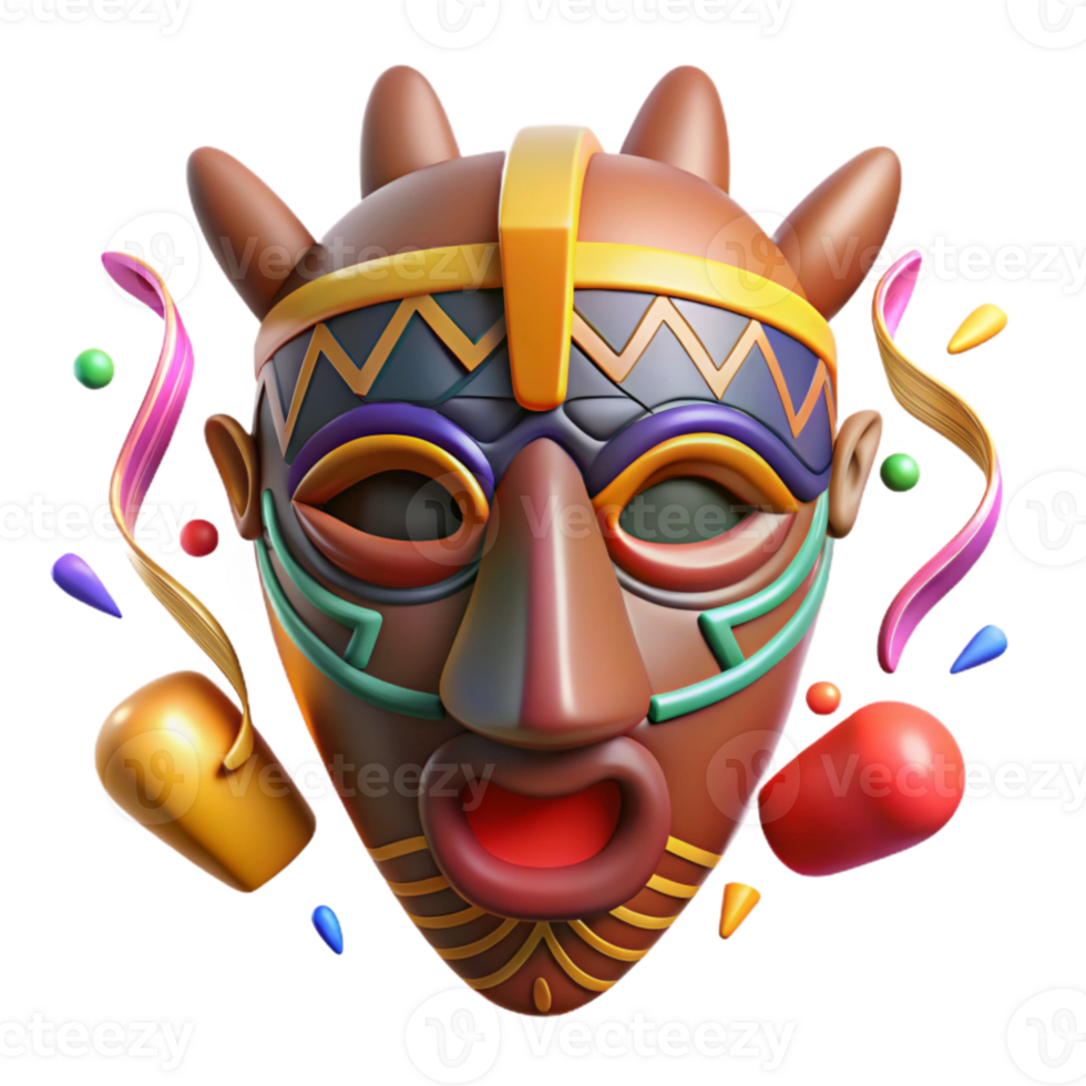 vibrant minimalist African Mask Tribal Design Wooden Texture Isolated Cutout exclusive png