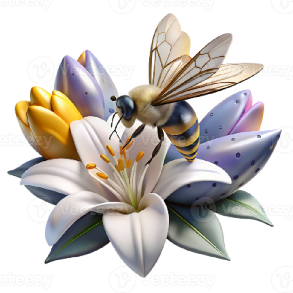 impressive modern Bee on White Lily Close Up Transparent Background authentic png