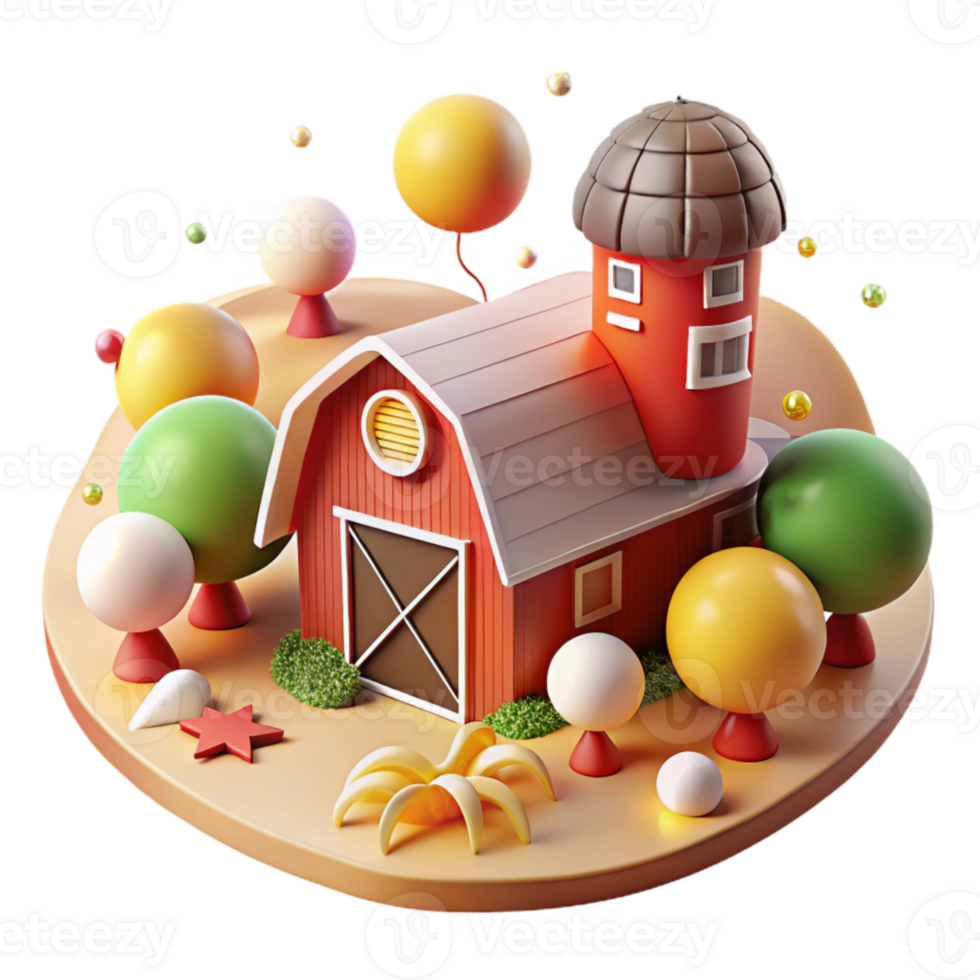 impressive abstract Countryside Landscape with Barn with Red Color Isolated premium png