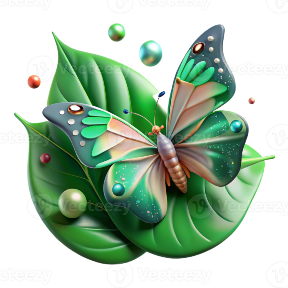 magnificent vintage Butterfly on Leaf Green Background Transparent Background original png