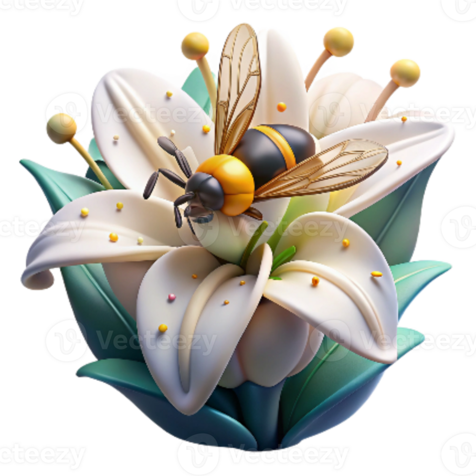 stunning creative Bee on White Lily Close Up Transparent Background authentic png
