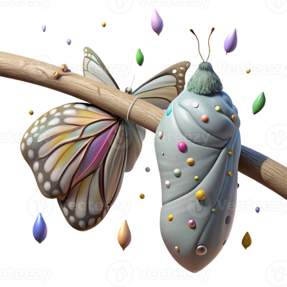 beautiful traditional Butterfly Migration Cocoon Isolated Branch Detail Transparent Background authentic png