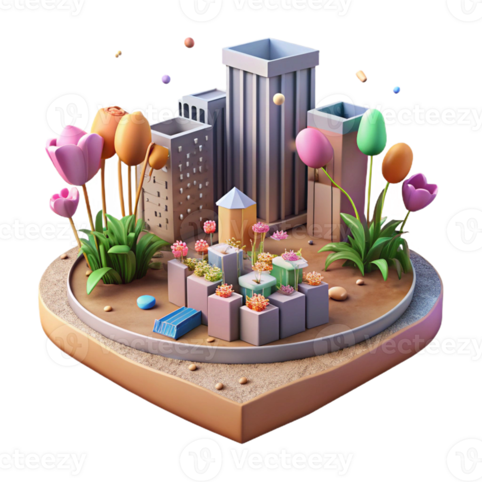 beautiful contemporary Community Planting Flowers in Urban Area Isolated Cutout high quality png