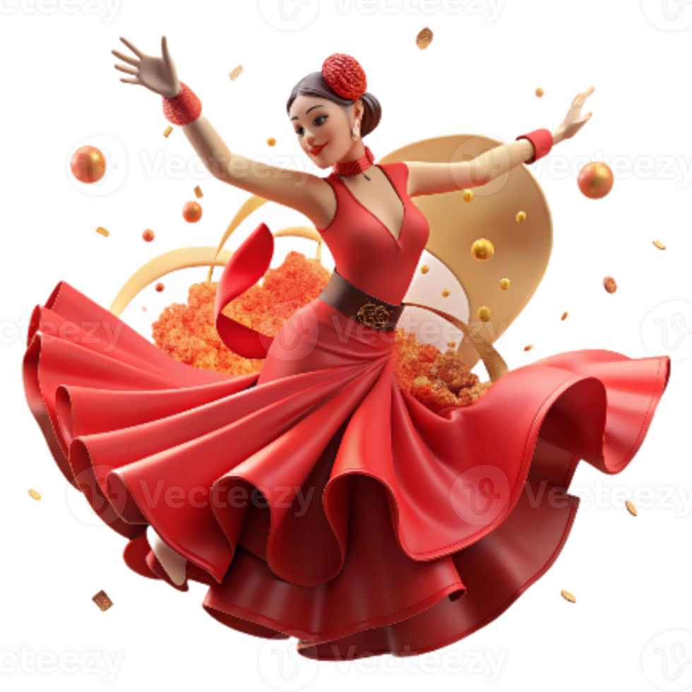 impressive artistic Flamenco Dancer with Red Dress Cutout Transparent Background high quality png