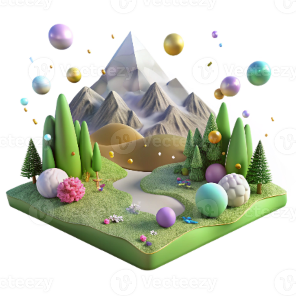 vibrant abstract Diverse Alpine Meadow Landscape Scene Transparent Element premium png