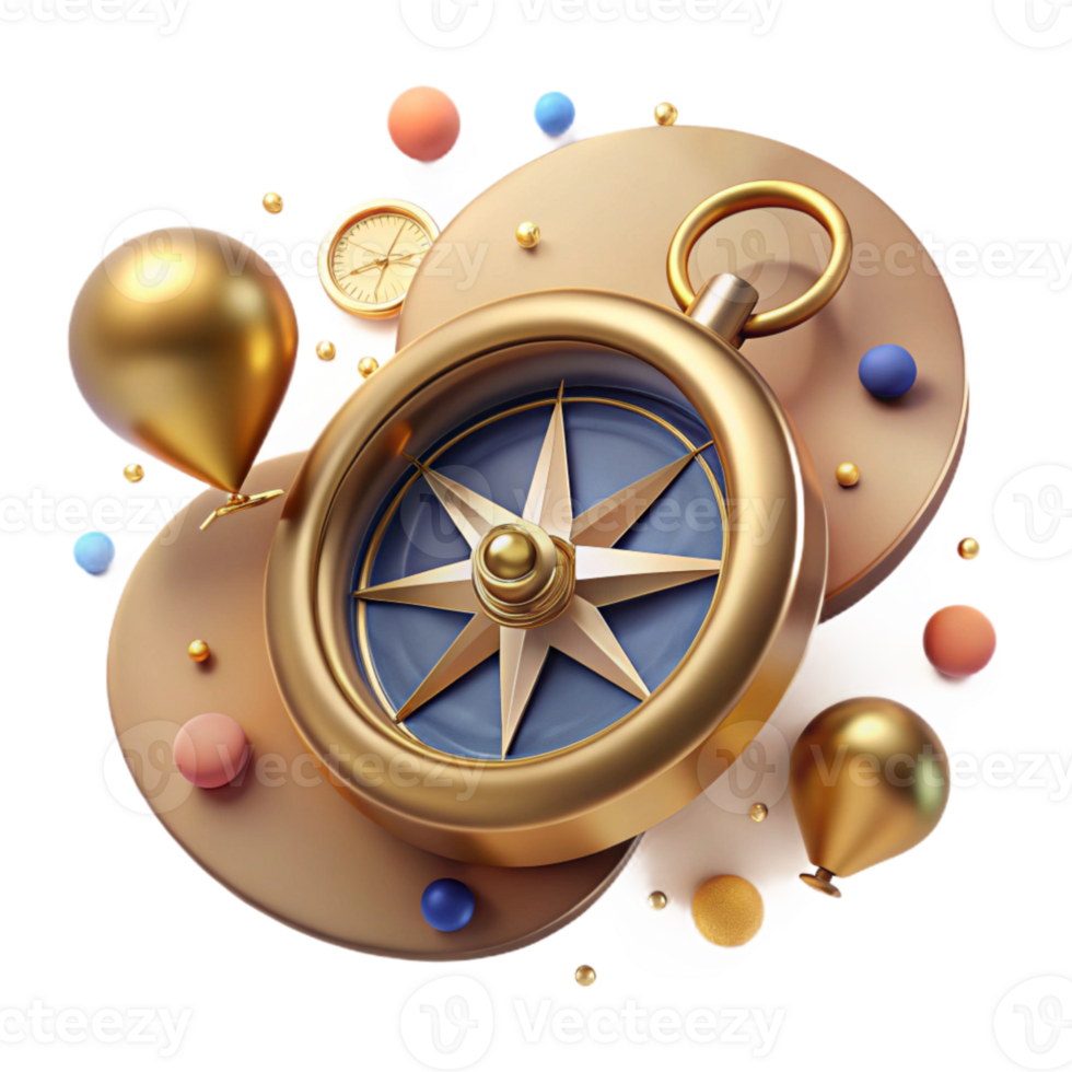 elegant vintage Antique Brass Compass Isolated Element premium png