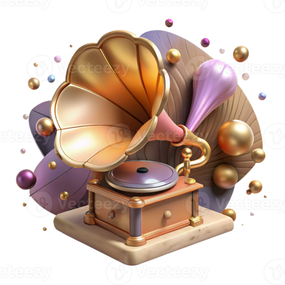 impressive rustic Antique Gramophone with Horn Cutout authentic png