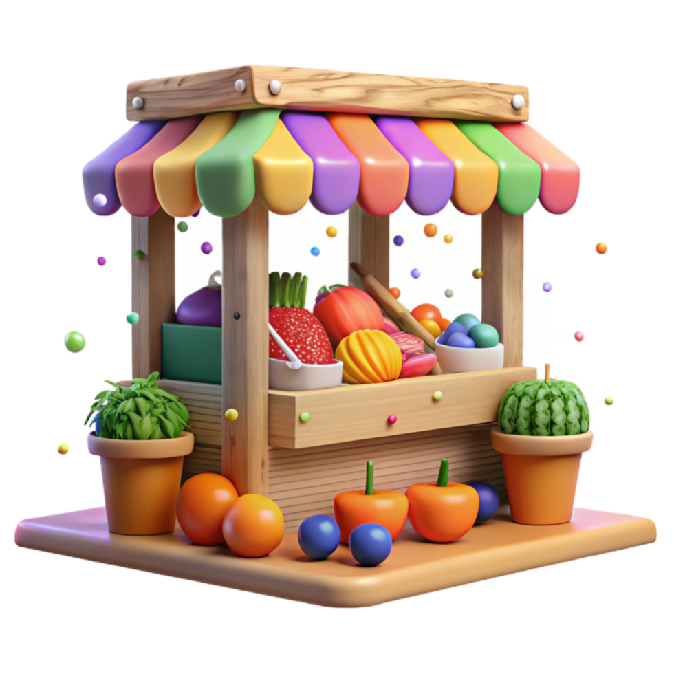 beautiful creative Farmers Market Stall with Colorful Vegetables Isolated premium png