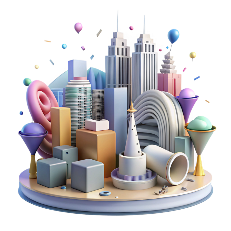 elegant classic City Skyline with Noise Pollution Icons Cutout authentic png