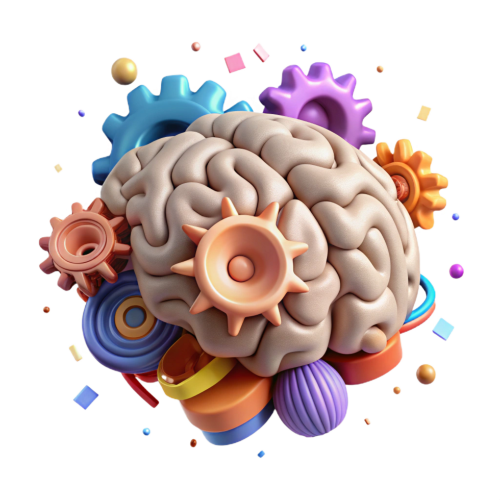 extraordinary artistic Brain Gears Interlocking Cutout on Transparent Background exclusive png