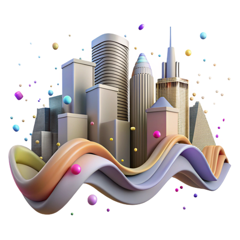 beautiful traditional Cityscape Silhouette with Noise Waves Isolated exclusive png