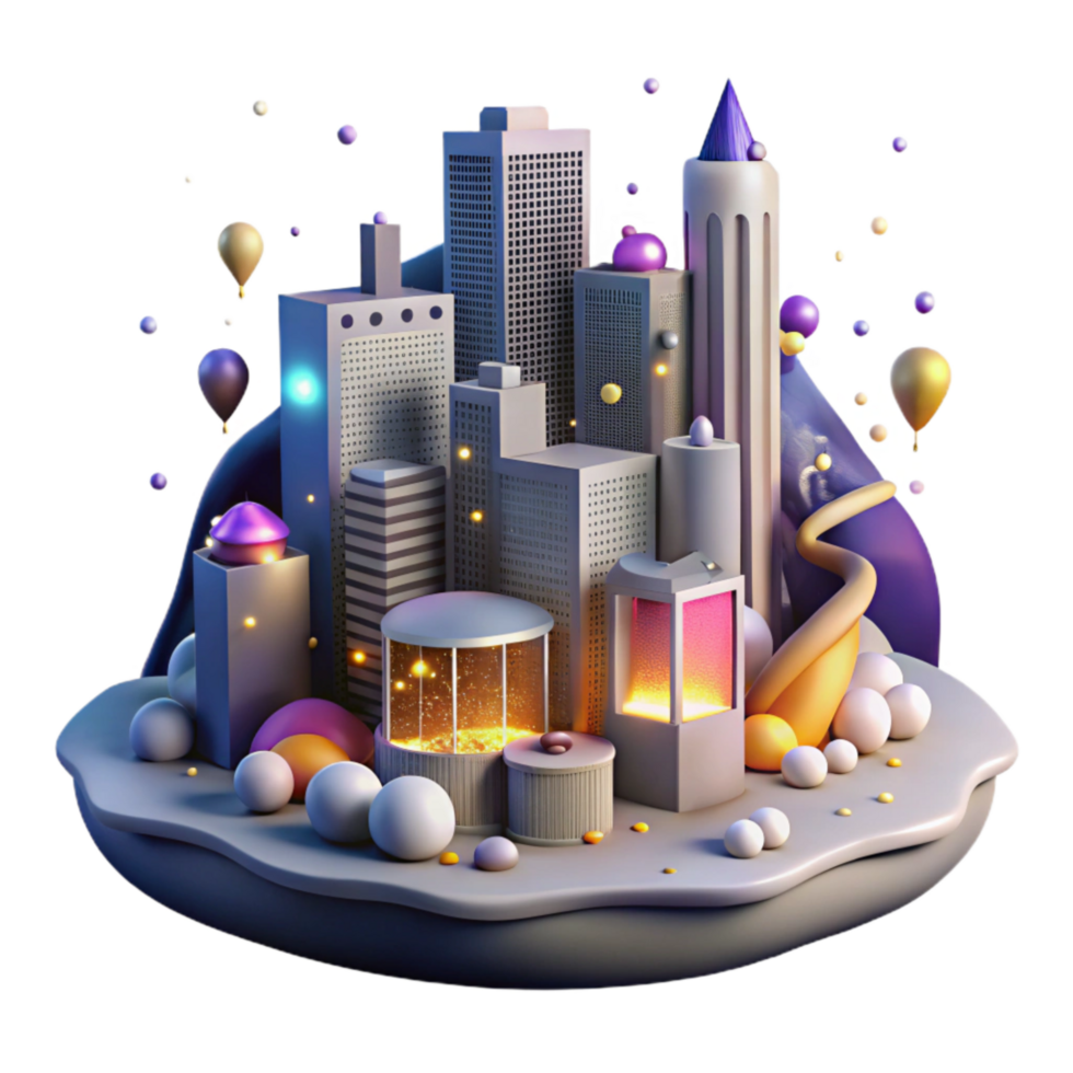 serene modern City at Night with Noise Pollution Overlay Isolated genuine png