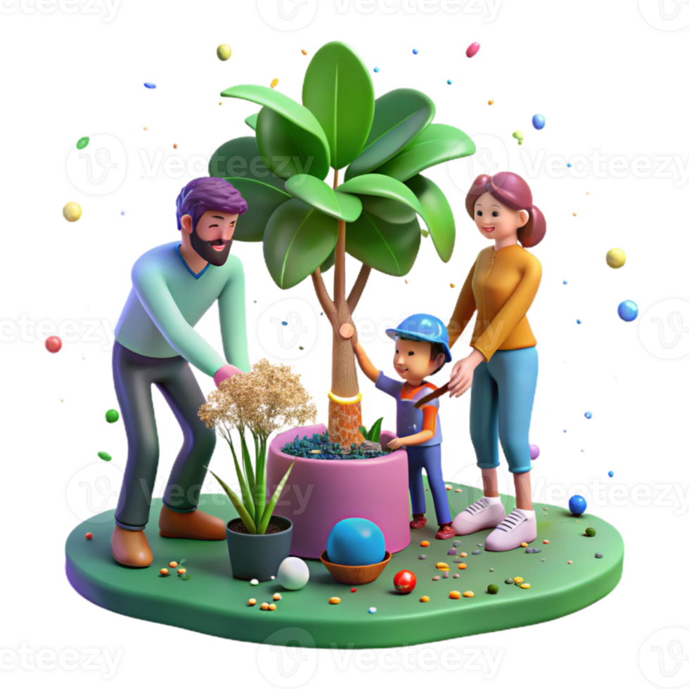 beautiful creative Family Planting Tree in Backyard Cutout detailed png