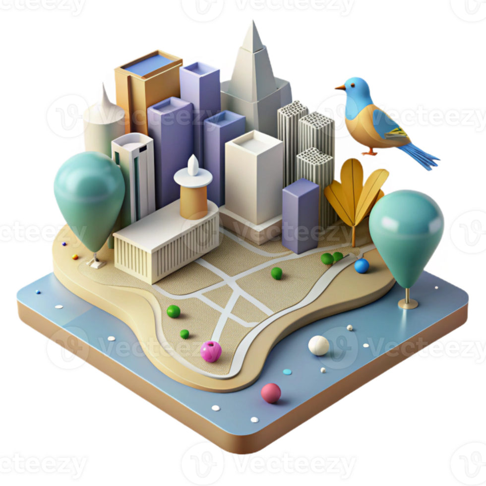 serene rustic Birdseye View City Map Cutout exclusive png