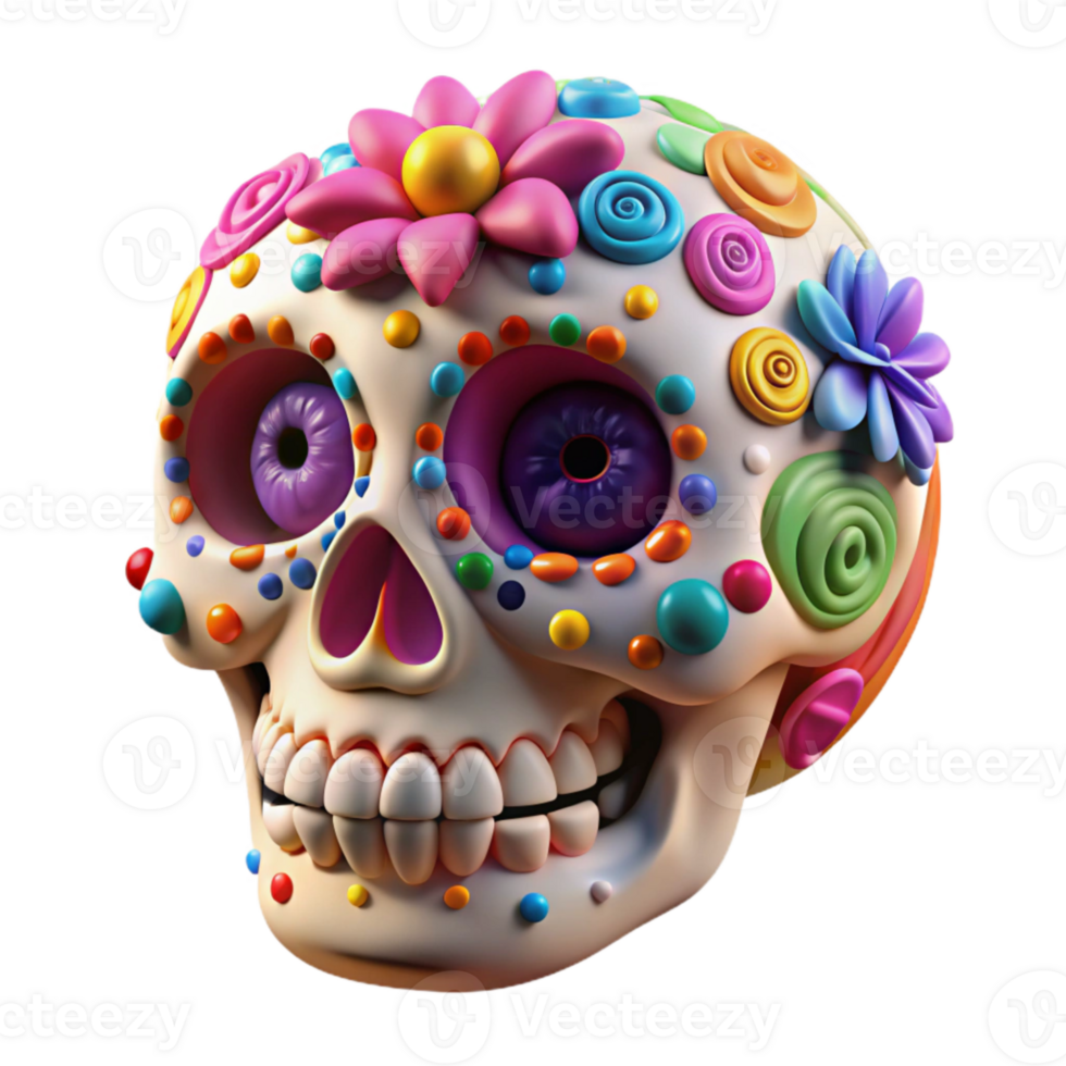 impressive vintage Day of the Dead Sugar Skull Vibrant Colors Isolated Cutout premium png