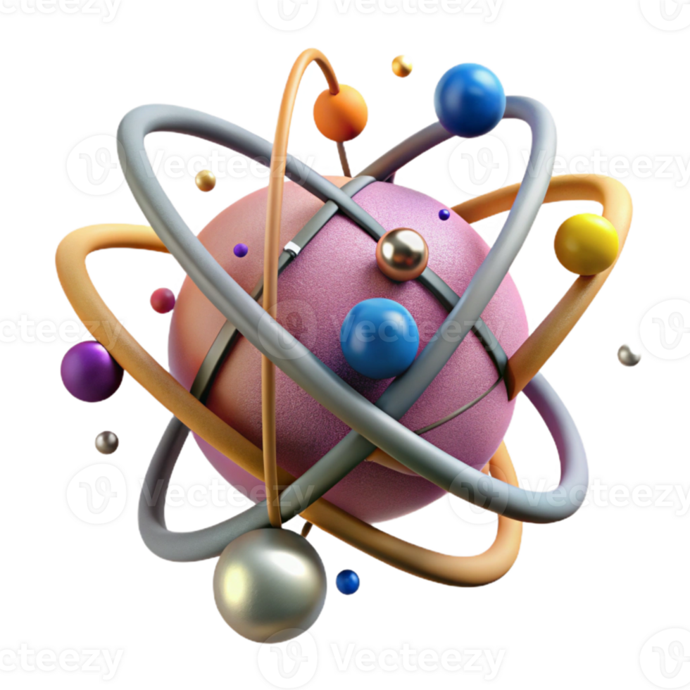 extraordinary classic Atom Model with Orbiting Electrons Transparent Background detailed png